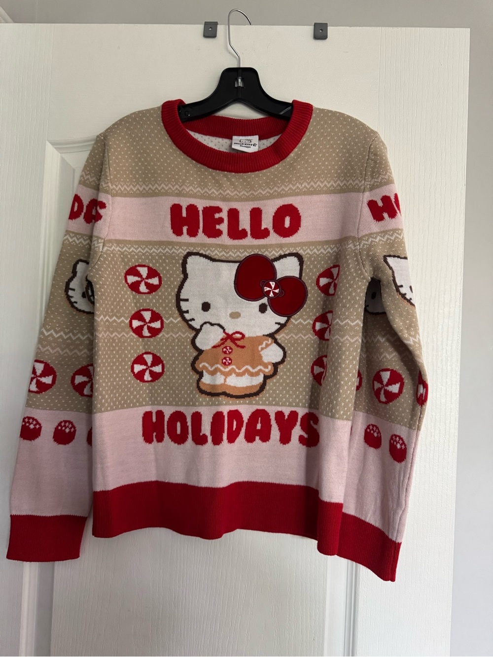 Hello Kitty Red Beige Pink Holiday Sweater